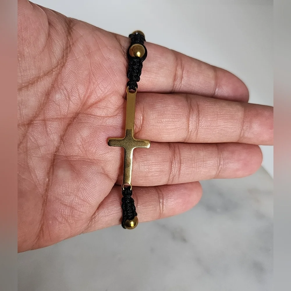 Black and Stailess Steel Cross Bracelet